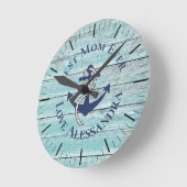 母最高の3フォトブルー水色ウミガメ ラウンド壁時計 (傾斜)