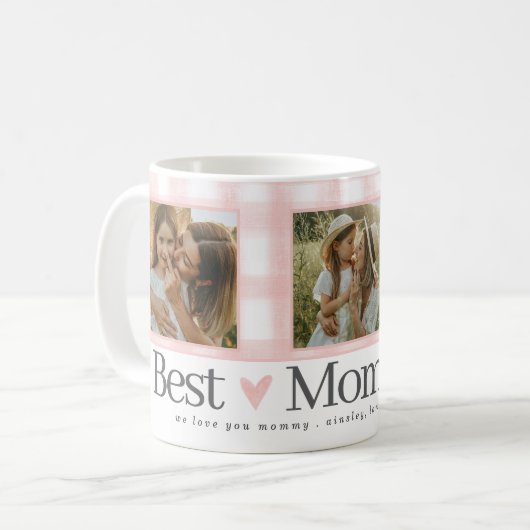 母最高の3枚の写真マザーズ・デイ・ギンガムハート コーヒーマグカップ (正面左)