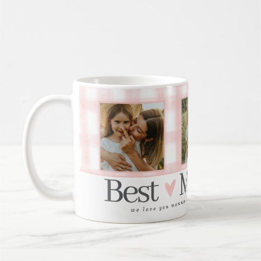 母最高の3枚の写真マザーズ・デイ・ギンガムハート コーヒーマグカップ (左)