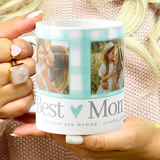 母最高の3枚の写真マザーズ・デイ・ギンガムハート コーヒーマグカップ