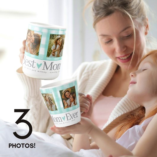 母最高の3枚の写真マザーズ・デイ・ギンガムハート コーヒーマグカップ