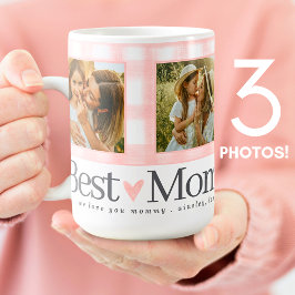 母最高の3枚の写真マザーズ・デイ・ギンガムハート コーヒーマグカップ