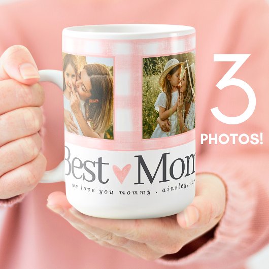 母最高の3枚の写真マザーズ・デイ・ギンガムハート コーヒーマグカップ