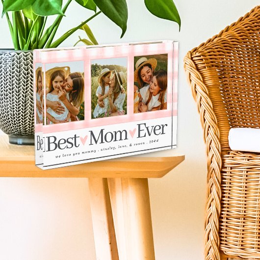 母最高の3枚の写真マザーズ・デイ・ギンガムハート フォトブロック