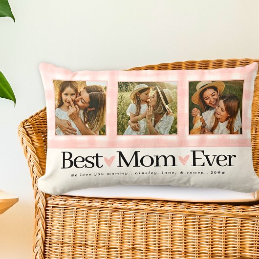 母最高の3枚の写真マザーズ・デイ・ギンガムハート ランバークッション