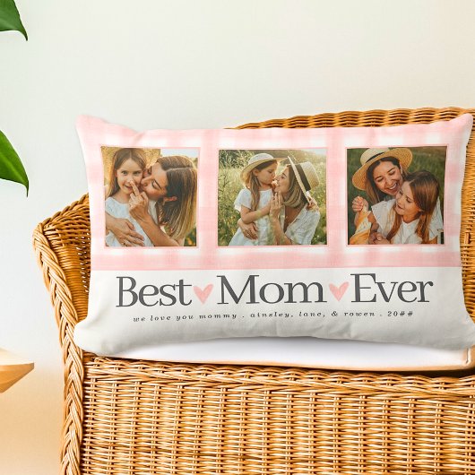 母最高の3枚の写真マザーズ・デイ・ギンガムハート ランバークッション