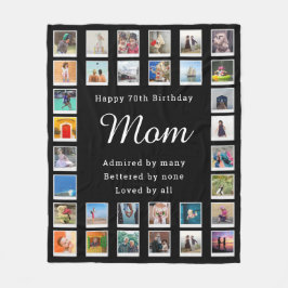 母最高の70番目の誕生日フォトコラージブラック フリースブランケット