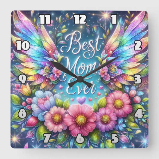 母最高の：天使の翼、フローラの献上品 スクエア壁時計 (正面)