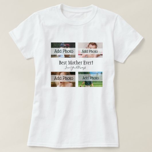 母最高のEver Photo Collageホワイトスクリプトブラック Tシャツ (デザイン正面)