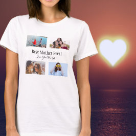 母最高のEver Photo Collageホワイトスクリプトブラック Tシャツ