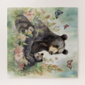 母熊 子熊 蝶 花 絵画 ジグソーパズル (横)