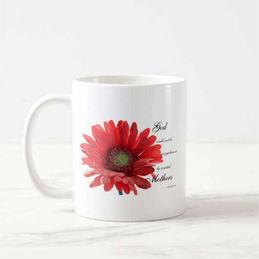 母特別で赤いガーベラのデイジーの花のマグ コーヒーマグカップ (左)