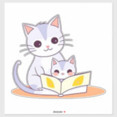 母猫が子猫に本を読む シール (シート)