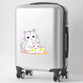 母猫が子猫に本を読む シール (スーツケース)
