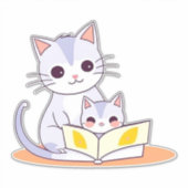 母猫が子猫に本を読む シール (正面)