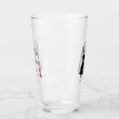 母猫が3匹の子猫の弓で座って微笑む タンブラーグラス (左)