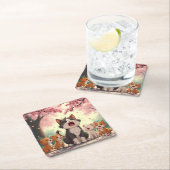 母猫と子猫のさくらんぼが可愛い スクエアペーパーコースター (インサイチュ)