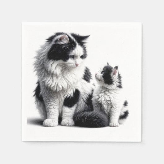 母猫と子猫の白 スタンダードカクテルナプキン (正面)