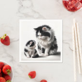 母猫と子猫の白 スタンダードカクテルナプキン (インサイチュ)