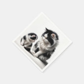 母猫と子猫の白 スタンダードカクテルナプキン (角)