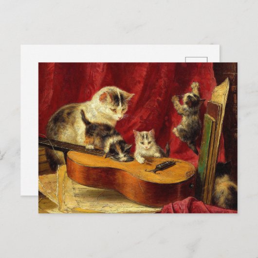 母猫と子猫遊のギター ポストカード (正面/裏面)