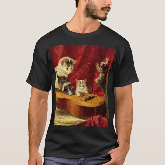 母猫と子猫遊のギター Tシャツ (正面)