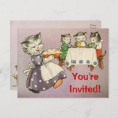 母猫と子猫食べ物のパイ – パーティの招待状 インビテーションポストカード (正面/裏面)