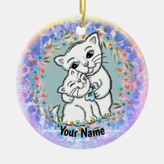 母猫と子猫 セラミックオーナメント (正面)