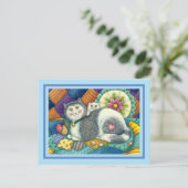 母猫と子猫、パッチワークキルト、ピンクッション シーズンポストカード (スタンド正面)