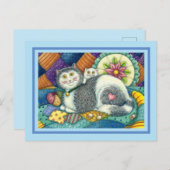 母猫と子猫、パッチワークキルト、ピンクッション シーズンポストカード (正面/裏面)