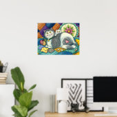 母猫と子猫、パッチワークキルト、ピンクッション ポスター (ホームオフィス)