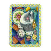 母猫と子猫、パッチワークキルト、ピンクッション マグネット (縦)