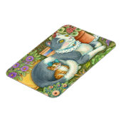 母猫と子猫、鉢植え花、弓&レース マグネット (左側)