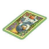 母猫と子猫、鉢植え花、弓&レース マグネット (左側)