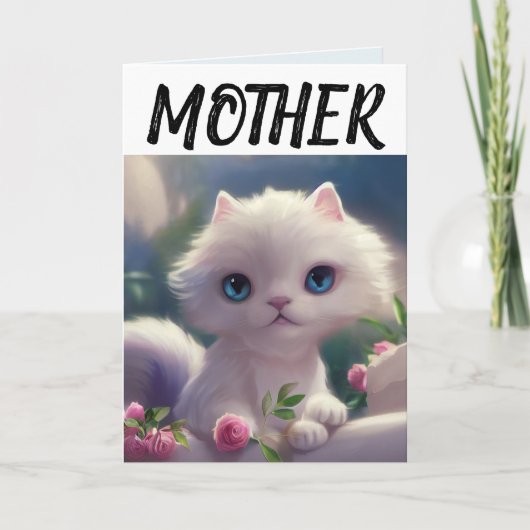 母猫の子猫誕生日グリーティングカード カード (正面)