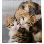 母猫はかわいい子ネコ、たらいを愛します シャワーカーテン (正面)