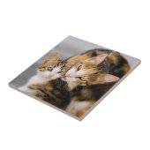 母猫は陶磁器かわいい子ネコを愛します タイル (側面)