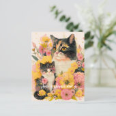 母猫カラフルと母子猫はがき ポストカード (スタンド正面)