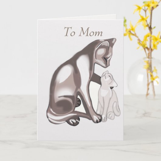 母猫・子猫 カード (黄色い花)