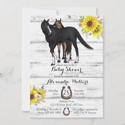 母素朴馬の馬の花の赤ちゃんシャワーの招待状 招待状 (正面)