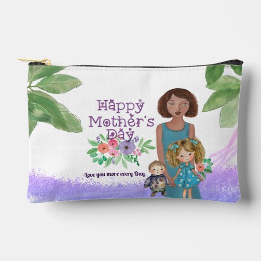 母絵を描母と子供のフローライラストレーション アクセサリーポーチ (正面)
