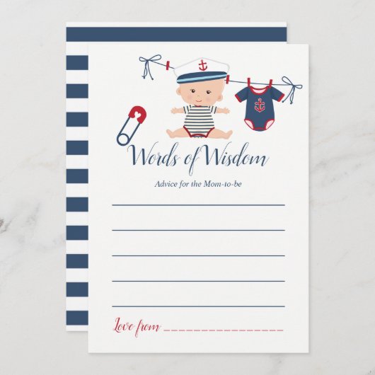 母航海の赤ちゃんシャワーのための男の子ベビーアドバイス アドバイスカード (正面/裏面)