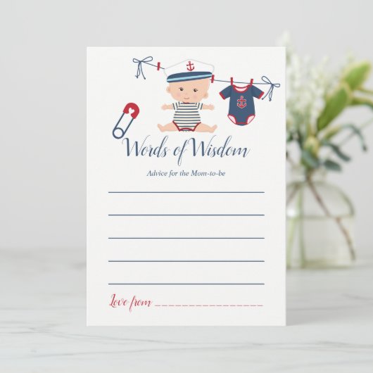 母航海の赤ちゃんシャワーのための男の子ベビーアドバイス アドバイスカード (スタンド正面)