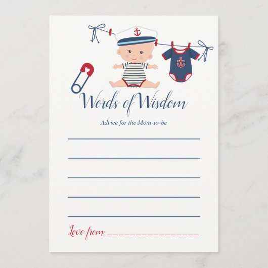 母航海の赤ちゃんシャワーのための男の子ベビーアドバイス アドバイスカード (正面)