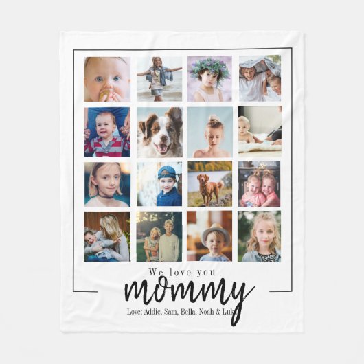 母親が贈カスタムり物をする母親の写真のコラージュ フリースブランケット (正面)