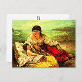 母親と子供の海辺の思い出をポスト! ポストカード (正面/裏面)