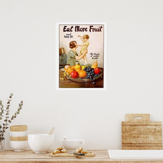 母親と彼女の子供食べ、より多くの果物、ヴィンテージ ポスター (キッチン)