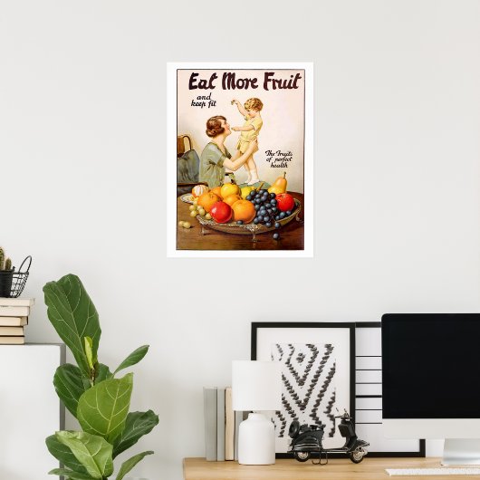 母親と彼女の子供食べ、より多くの果物、ヴィンテージ ポスター (ホームオフィス)