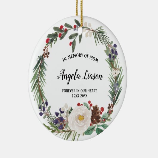 母親のクリスマスを思い出す白いフローラの花 セラミックオーナメント (右)