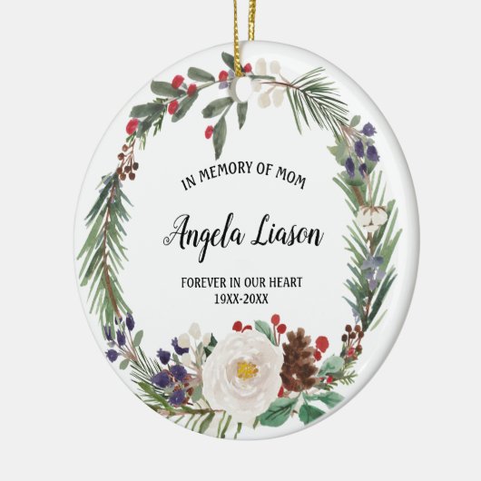 母親のクリスマスを思い出す白いフローラの花 セラミックオーナメント (左)